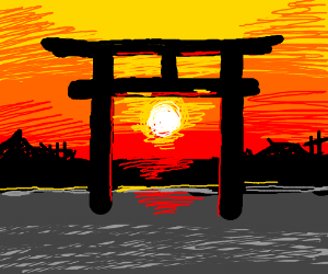 300x250 red sunrise in japanese village drawing - Sunrise Pictures Drawing