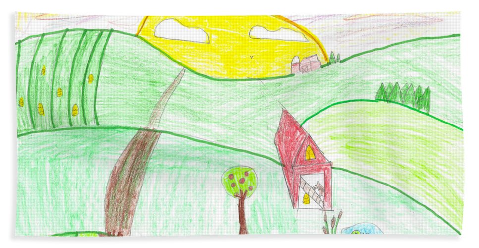 967x500 child's farm sunrise drawing beach towel for sale - Sunrise Pictures Drawing