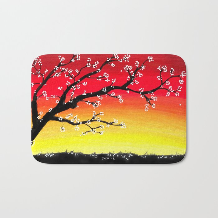 700x700 Drawing Sunset And A Blossom Tree Bath Mat - Sunset Drawing