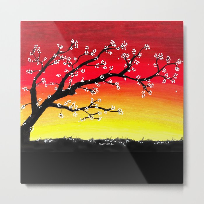 700x700 Drawing Sunset And A Blossom Tree Metal Print - Sunset Drawing