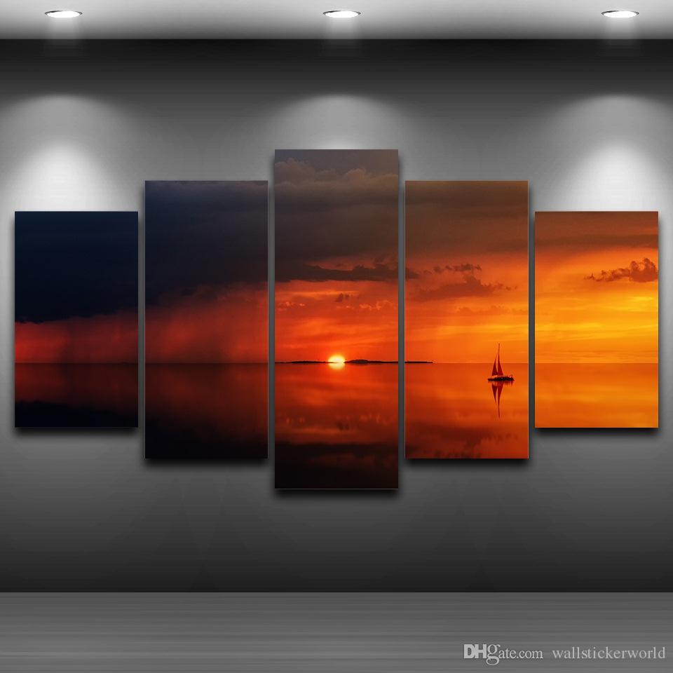 960x960 Sea Sunset Artistic Printed Drawing On Canvas Spray Oil - Sunset Drawing