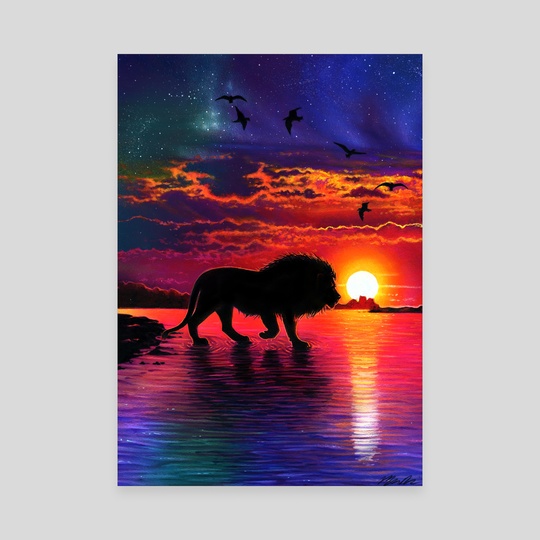 540x540 Sunset Lion Drawing An Art Canvas - Sunset Drawing