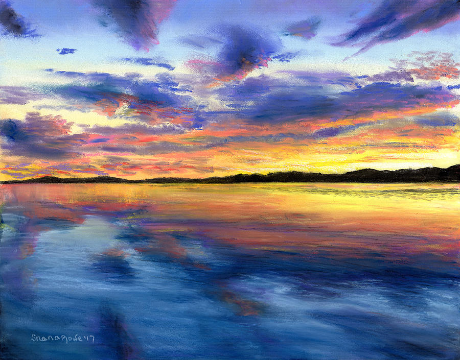 900x705 Sunset On Snow Pond Drawing - Sunset Drawing