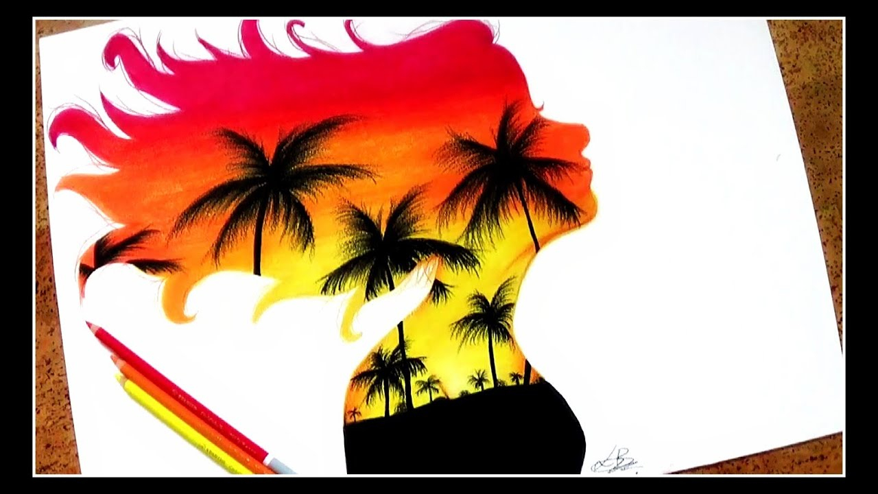 1280x720 Abstract Sunset Drawing And Drawing Sunset Woman - Sunset Drawing