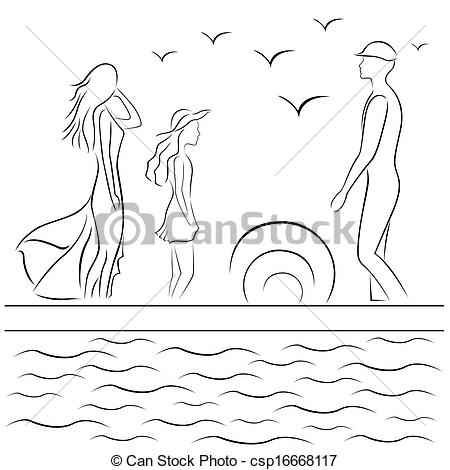 450x470 Family - Sunset Drawing Black And White