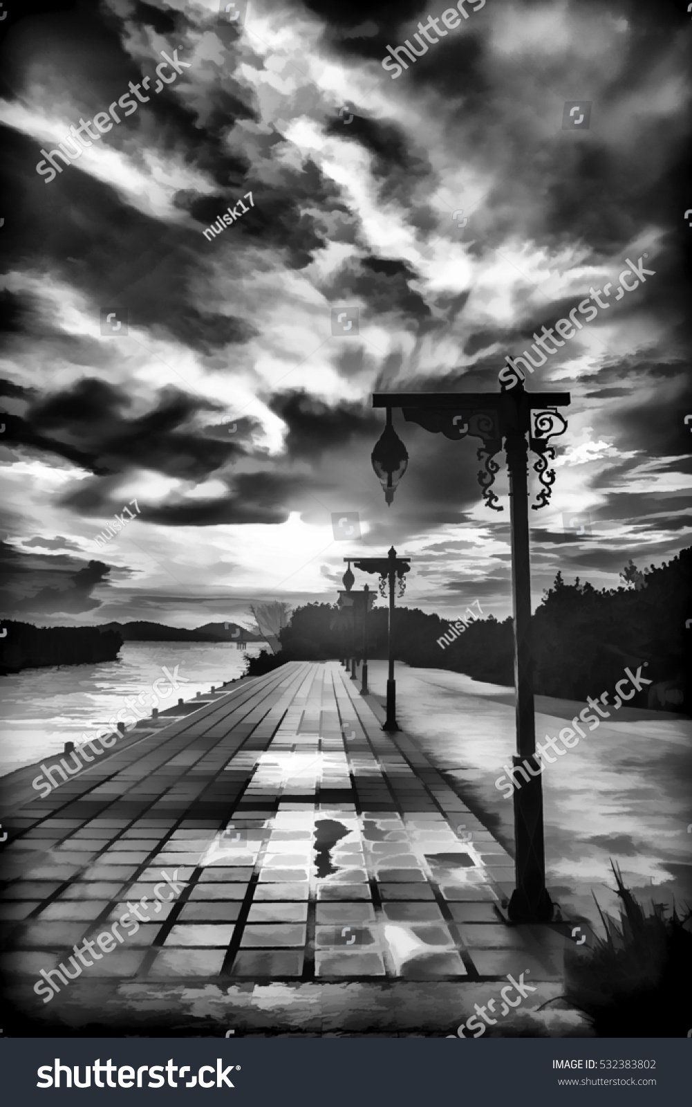 1001x1600 Fancy Sunset Landscape Drawing Black And White Collection - Sunset Drawing Black And White