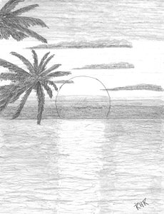230x300 Sunset On The Water Drawing - Sunset Drawing Black And White