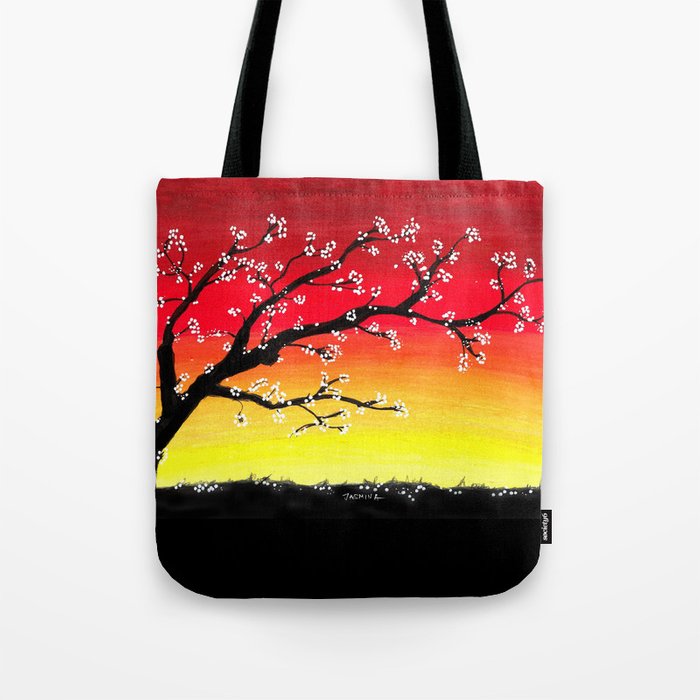 700x700 Drawing Sunset And A Blossom Tree Tote Bag - Sunset Drawing Images