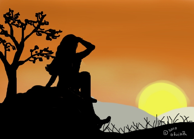 640x460 Girl Watching Sunset - Sunset Drawing Images