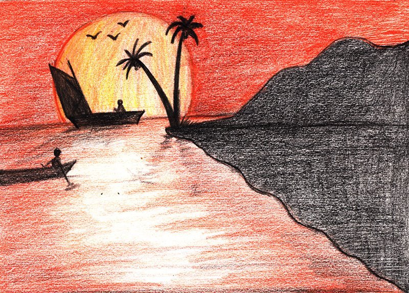 800x574 Learn How To Draw A Beach Sunset - Sunset Drawing Images