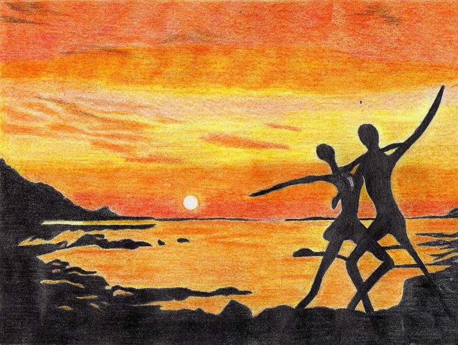 900x677 Love Dance With The Sunset Drawing - Sunset Drawing Images