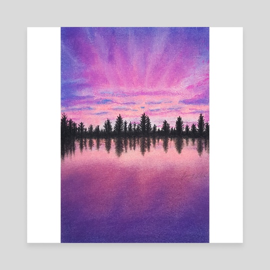 540x540 Purple Sunset Pastel Drawing, An Art Canvas - Sunset Drawing Images
