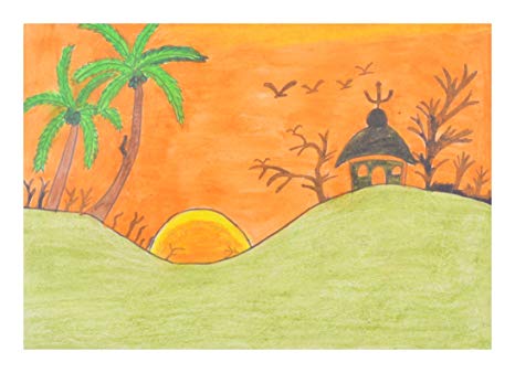466x338 Raj's Creation Paper Sunset Drawing - Sunset Drawing Images