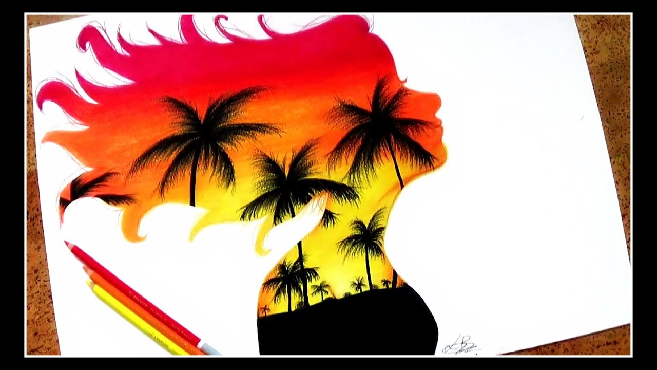 1280x720 Drawing Sunset Woman - Sunset Drawing Images