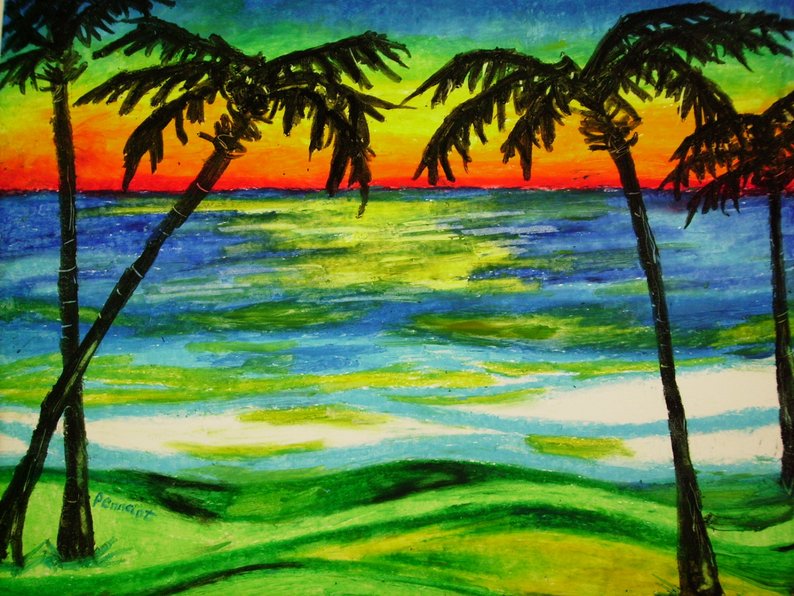 794x596 palms - Sunset Drawing Oil Pastel