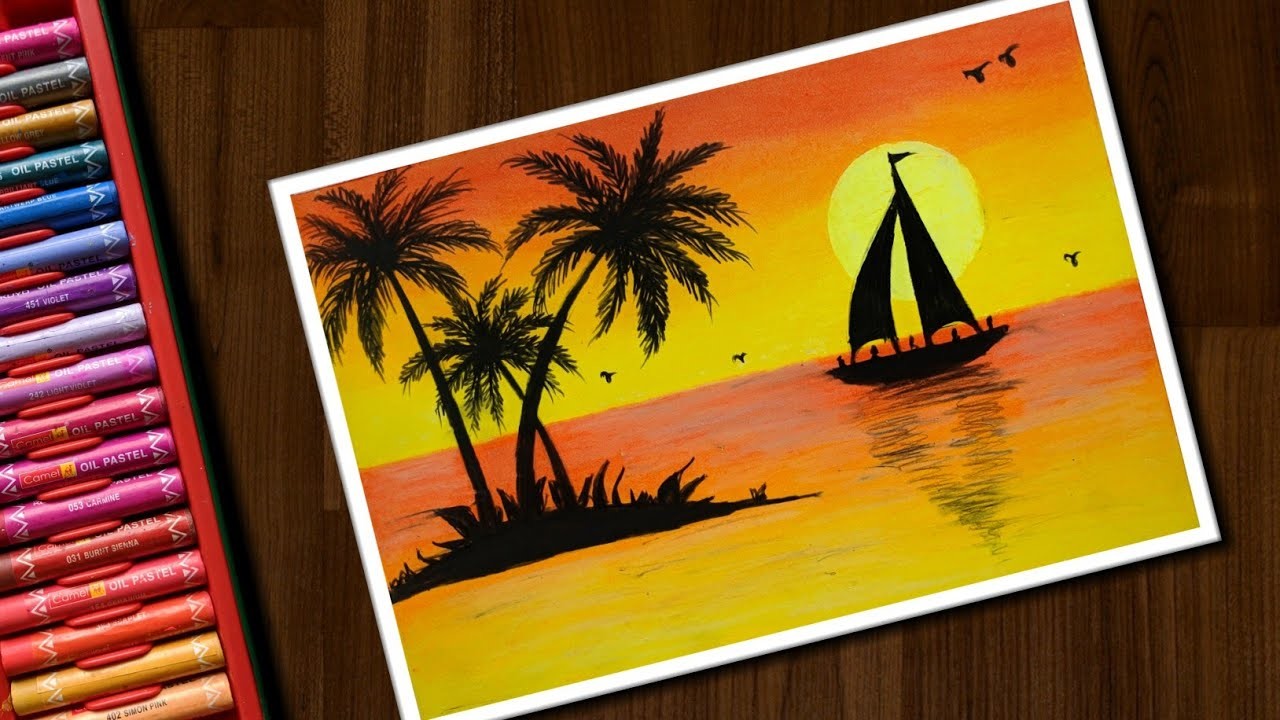Sunset Drawing Oil Pastel at PaintingValley.com | Explore collection of