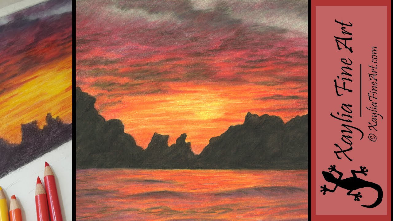 Tutorial How To Draw A Sunset In Coloured Pencils - Sunset Drawings In ...