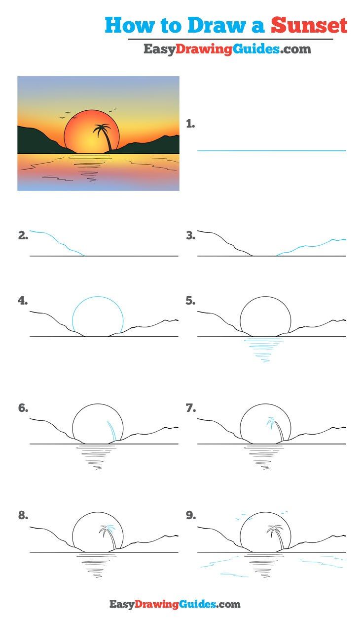 736x1264 How To Draw A Sunset - Sunset Line Drawing