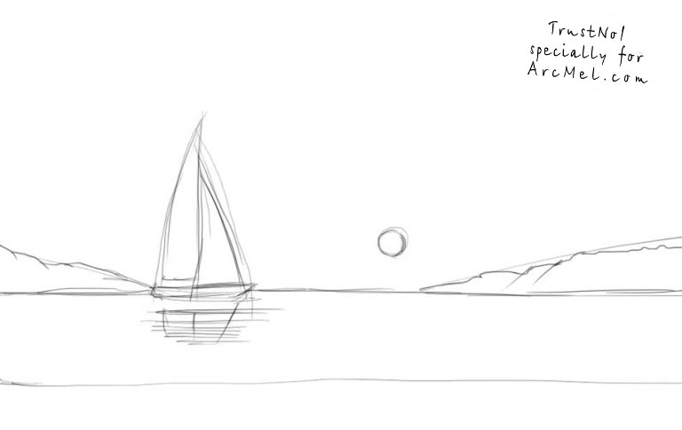 768x485 How To Draw Sunset Step - Sunset Line Drawing