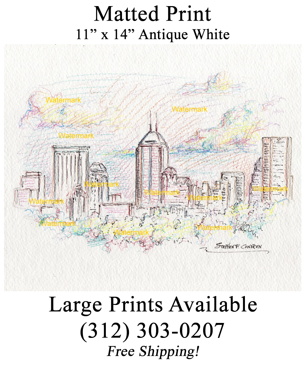 1000x1210 Indianapolis Skyline Color Pencil Line Drawing Of Downtown - Sunset Line Drawing