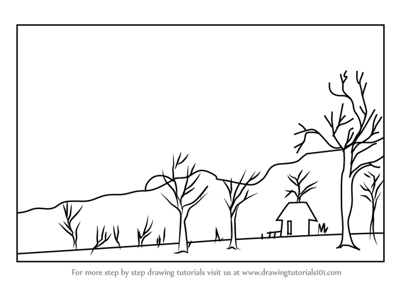 800x566 Learn How To Draw Sunset In Desert - Sunset Line Drawing