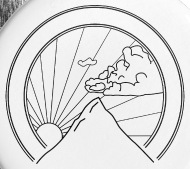 190x169 mountain sunrise sunset seal drawing small buttons spreadshirt - Sunset Line Drawing