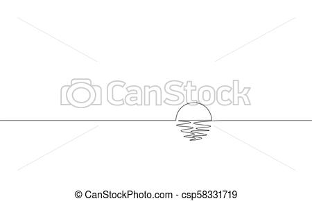 450x290 Single Continuous One Line Art Sunny Ocean View Sea Voyage - Sunset Line Drawing