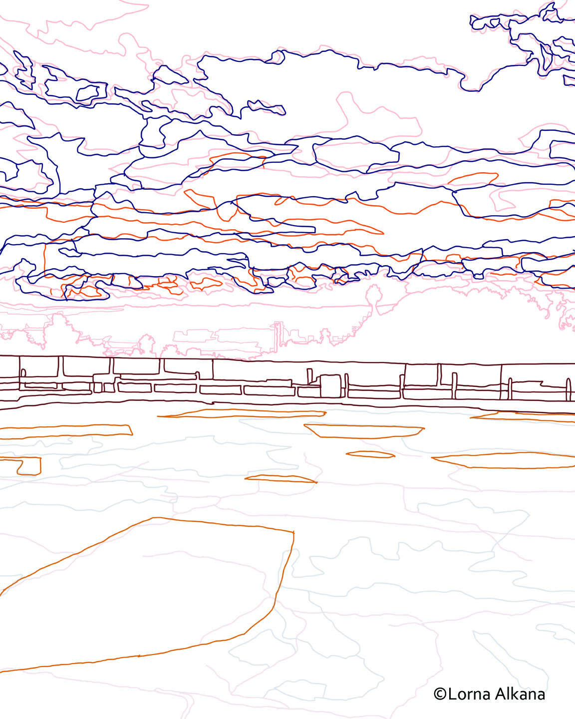 1152x1440 Sunset Ship Small Line Drawing Lorna Phone - Sunset Line Drawing