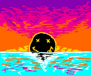 300x250 nirvana smiley as sun of a sunset over water drawing - Sunset Over Water Drawing