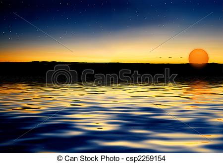 450x328 sunset on water surface orange sunset on water surface with stars - Sunset Over Water Drawing