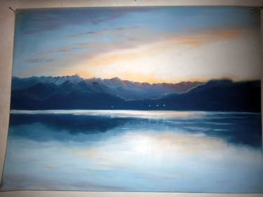 375x281 Sunset Over The Lake Drawing - Sunset Over Water Drawing