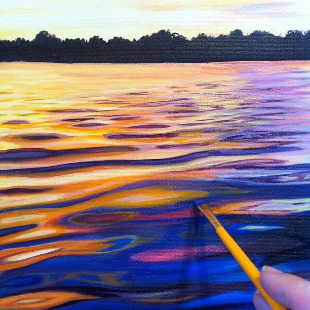 612x612 How To Water Paint A Sunset - Sunset Over Water Drawing