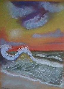 217x300 Original Mounted Pastel Drawing - Sunset Pastel Drawing