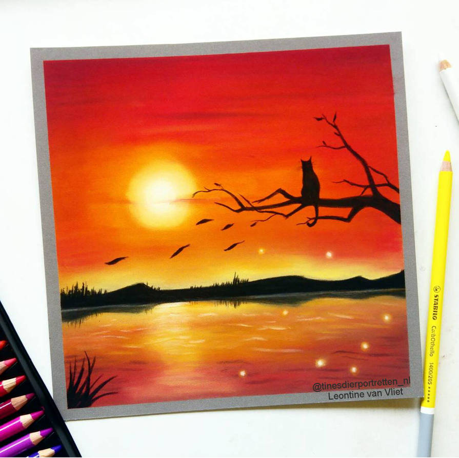895x893 Red Sunset, Pastel Drawing - Sunset Pastel Drawing