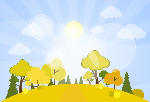 600x407 scenery drawing design with sunshine and trees free vector - Sunshine Drawing
