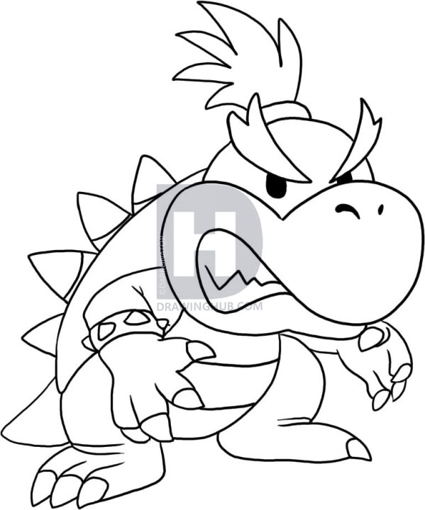 599x720 How To Draw Baby Bowser, Step - Super Mario Bros Drawing