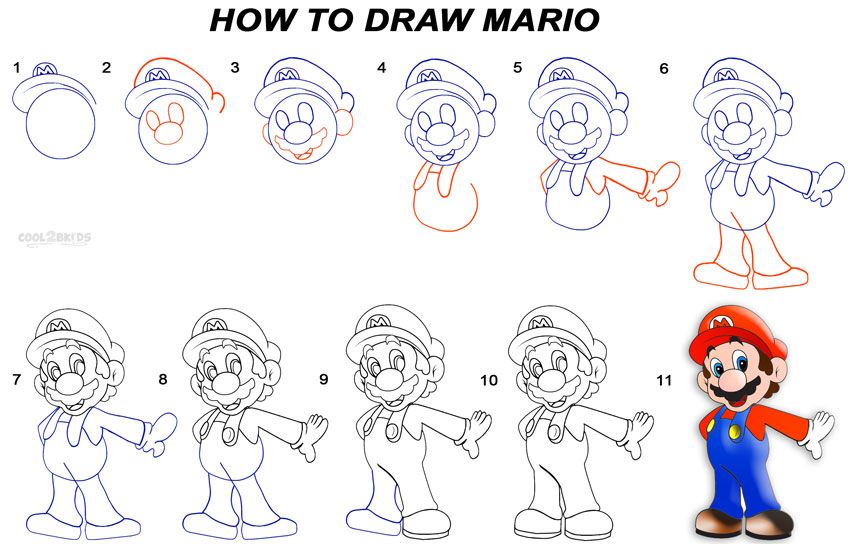 850x544 How To Draw Mario Step - Super Mario Drawing Step By Step