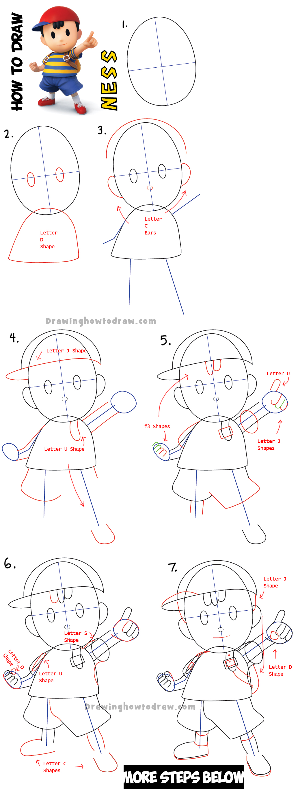 1032x2729 how to draw ness from super smash bros with easy steps tutorial - Super Smash Bros Drawings