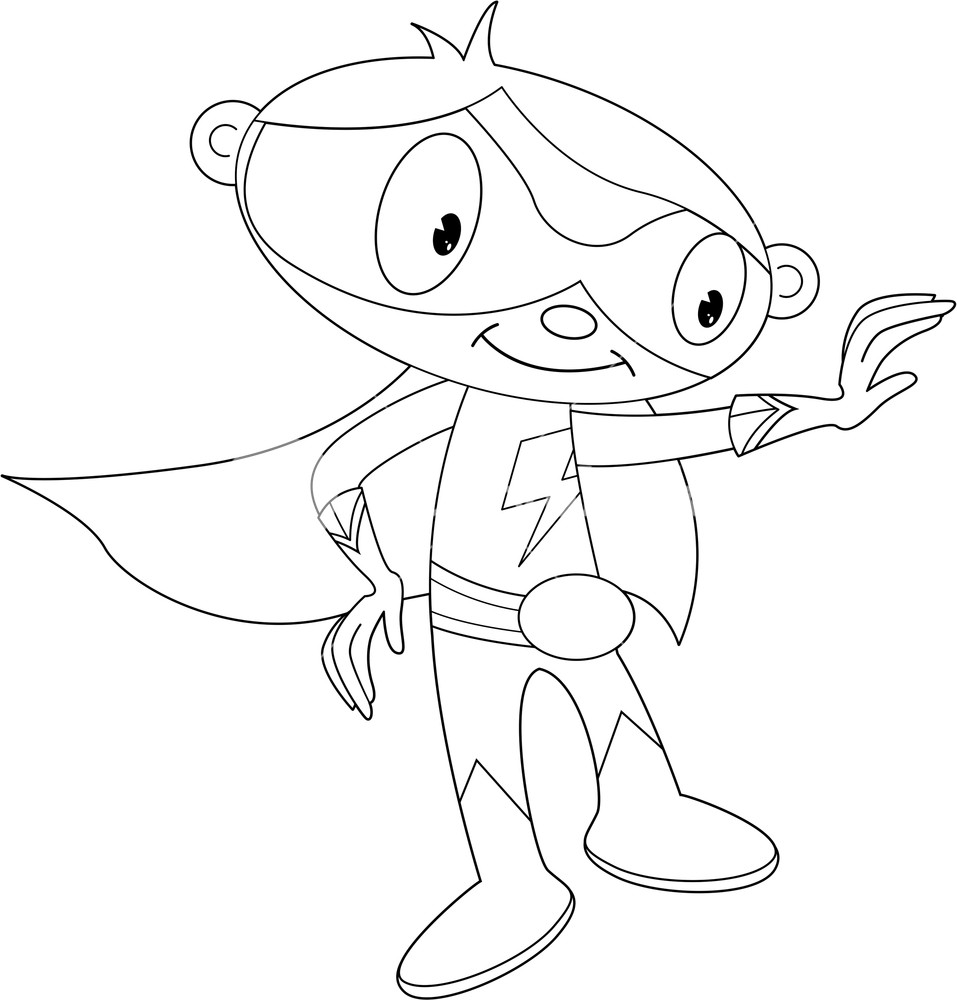 957x1000 Cute Cartoon Heroic Superhero Outline Royalty Free Stock Image - Superhero Drawing Outline