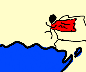 300x250 a guy jumping in a river in a superman cape drawing - Superman Cape Drawing