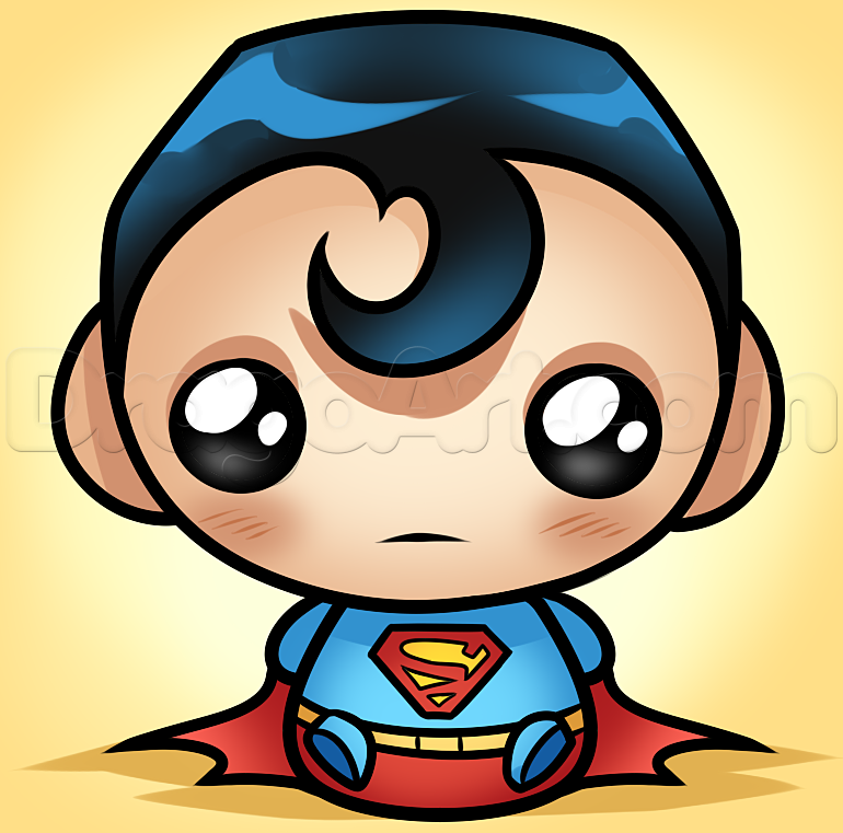 770x761 How To Draw Kawaii Superman, Step - Superman Cartoon Drawing