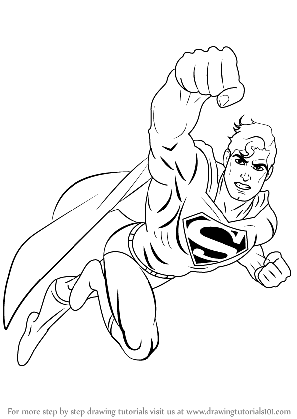 598x844 Learn How To Draw Superman Flying - Superman Cartoon Drawing