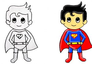 300x210 superman cartoon drawing how to draw a cute cartoon superman - Superman Cartoon Drawing