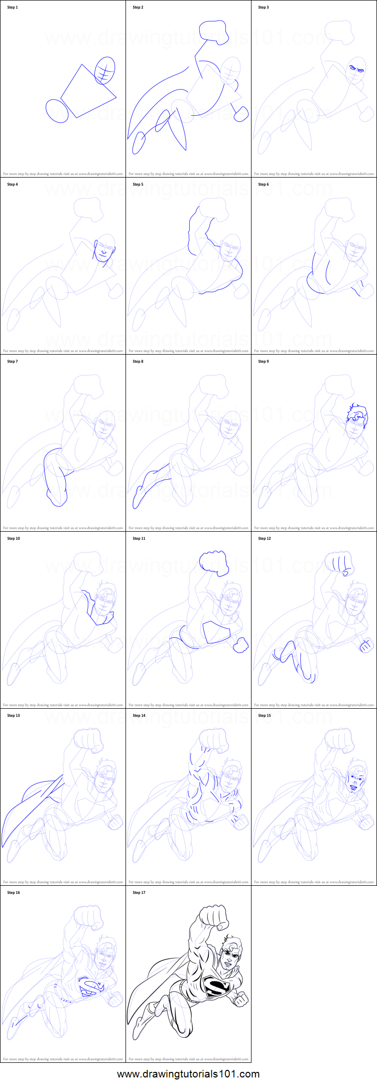 751x2163 How To Draw Superman Flying Printable Step - Superman Drawing Step By Step