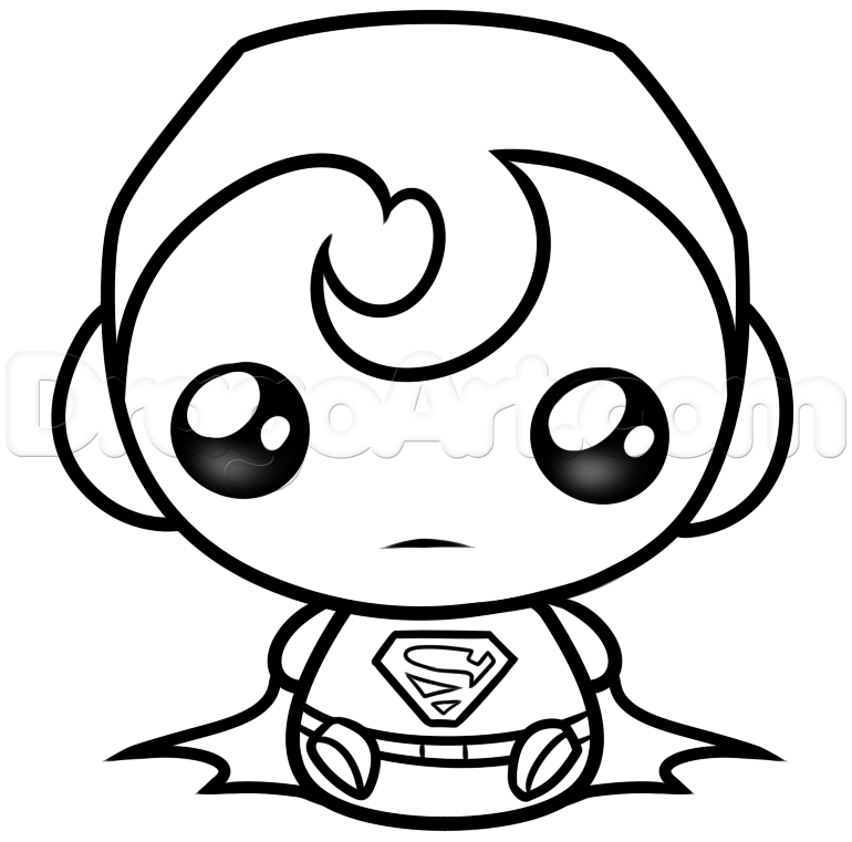 770x761 How To Draw Kawaii Superman, Step - Superman Face Drawing