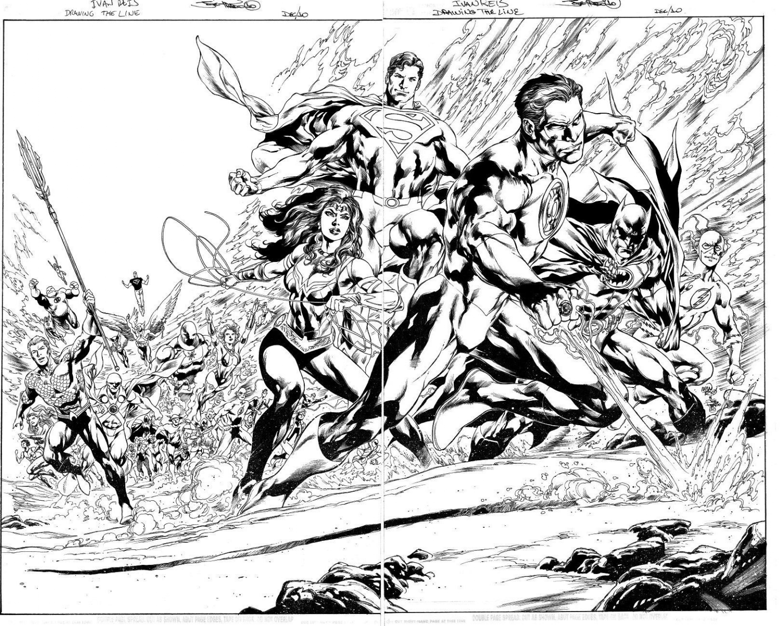 1560x1250 dc drawing the line promo wonder woman superman batman flash green - Superman Line Drawing