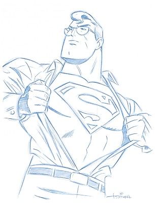 309x400 Convention Blue Line Sketch - Superman Line Drawing