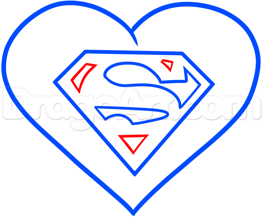 903x744 How To Draw A Superman Heart, Step - Superman Symbol Drawing
