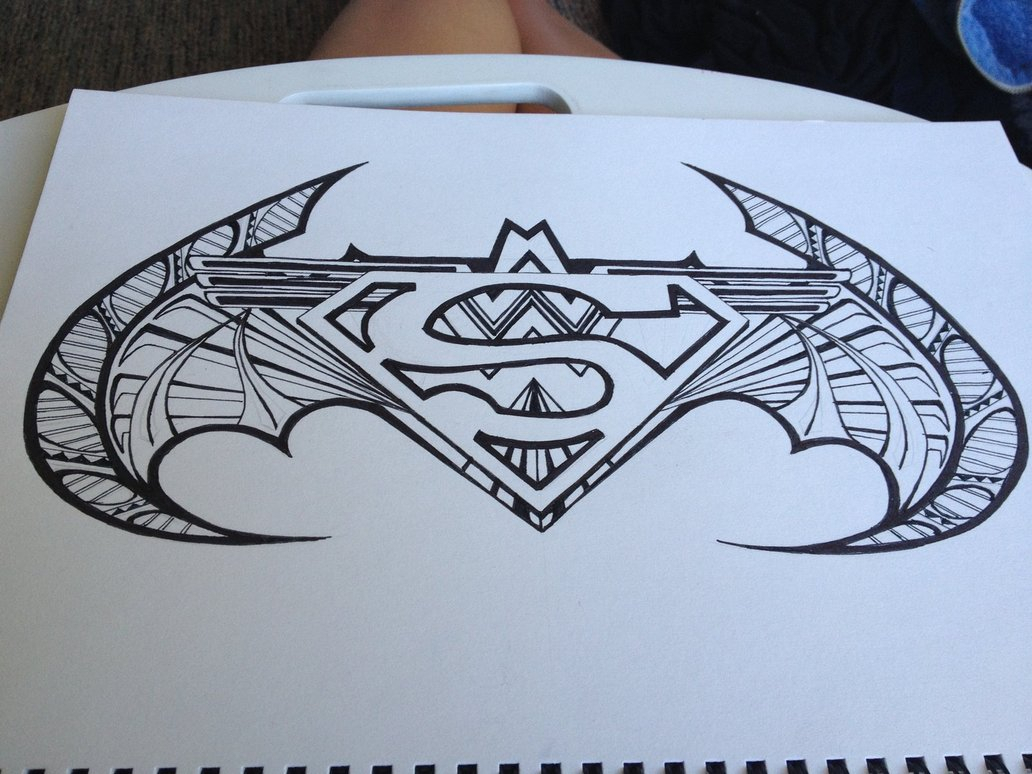 1032x774 batman and superman logo drawings superman batman wonder woman - Superman Symbol Drawing