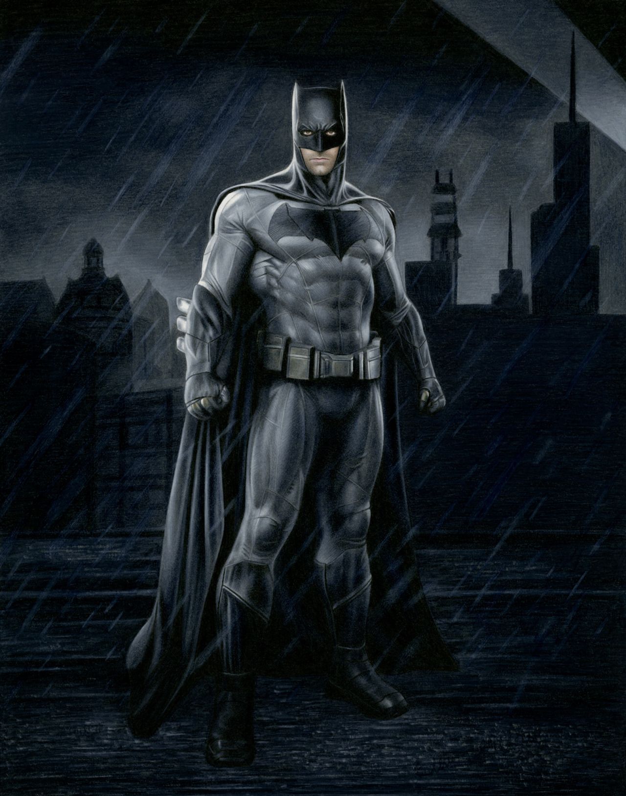 1280x1628 Colored Pencil Drawing Of Ben Affleck As Batman - Superman Vs Batman Drawing